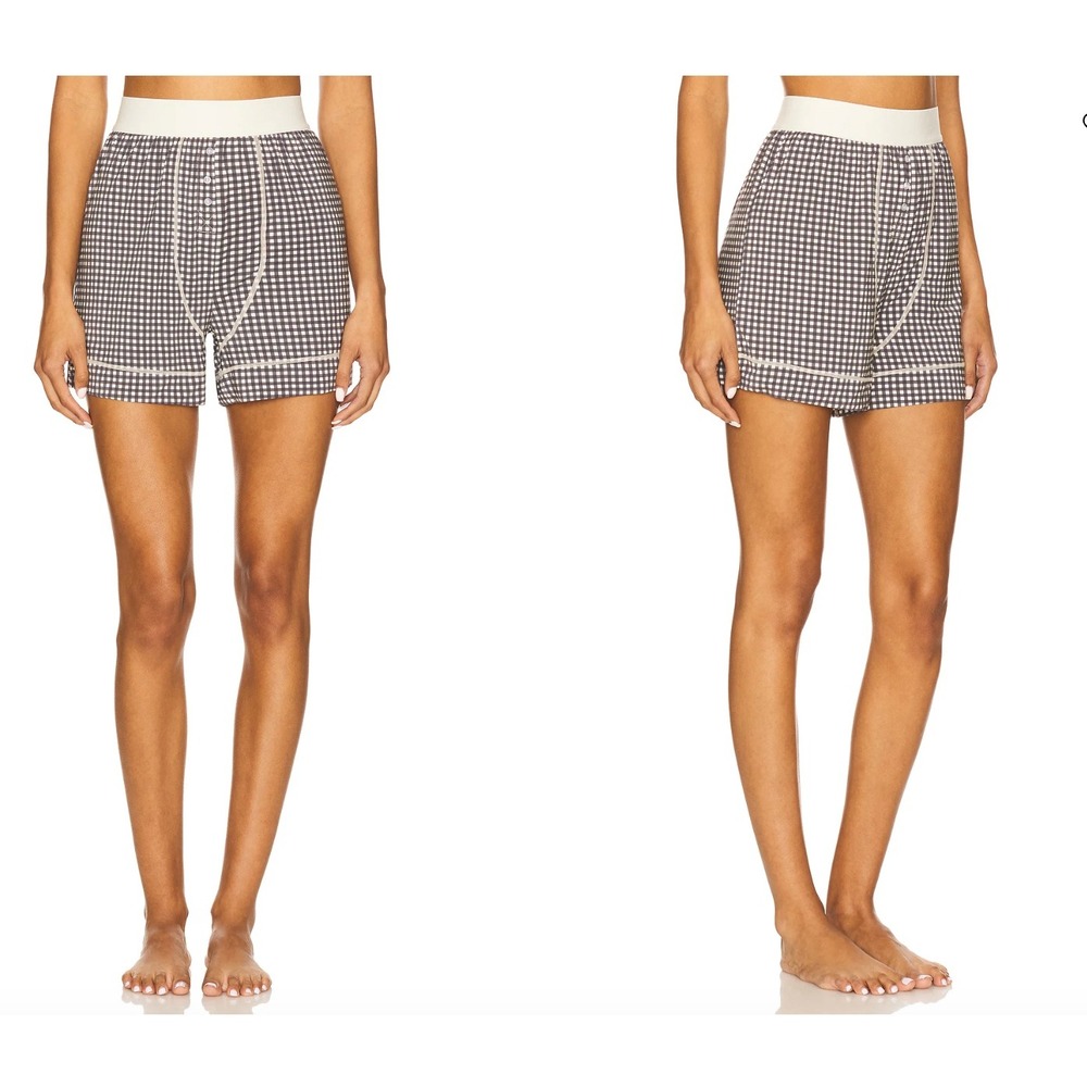 WeWoreWhat Gingham Boxer Shorts Antique White Black REVOLVE  Size S NWT